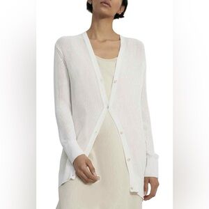 Theory Sweater Cardigan, White, small, MSRP $345 button up sheer ribbed